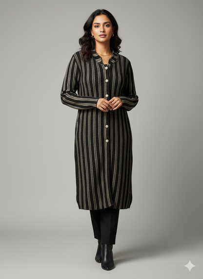 The Black & Gold Striped Knit Duster