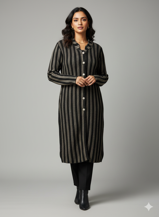 The Black & Gold Striped Knit Duster