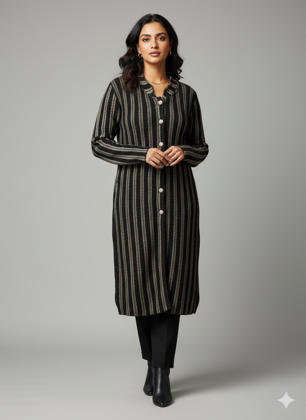 The Black & Gold Striped Knit Duster