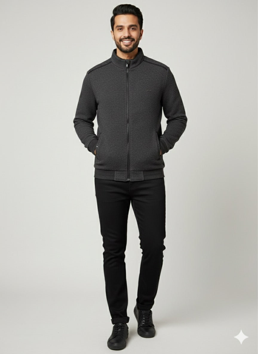 Black Textured Zip-Up Jacket