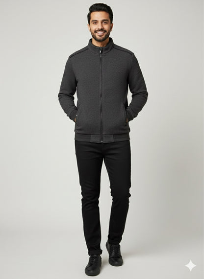 Black Textured Zip-Up Jacket