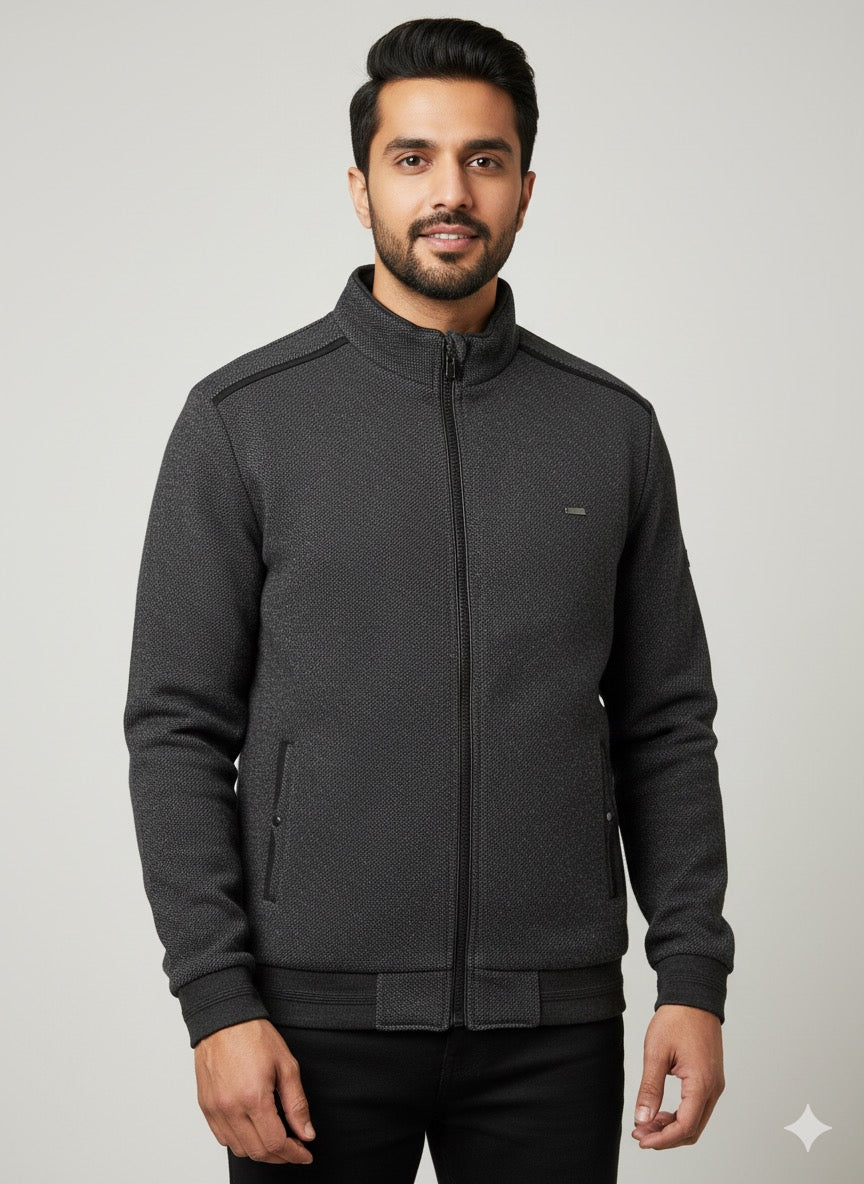 Black Textured Zip-Up Jacket