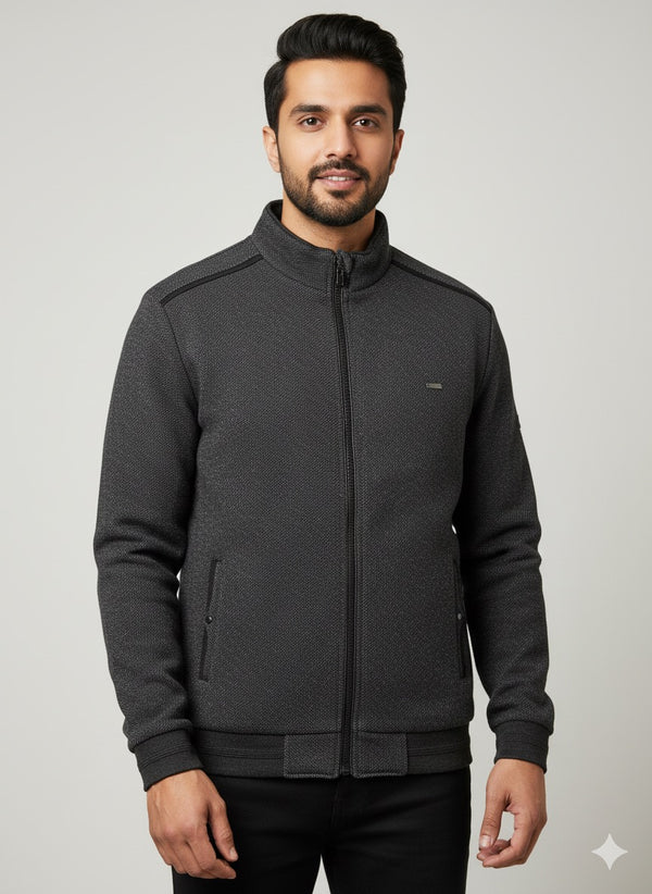 Black Textured Zip-Up Jacket