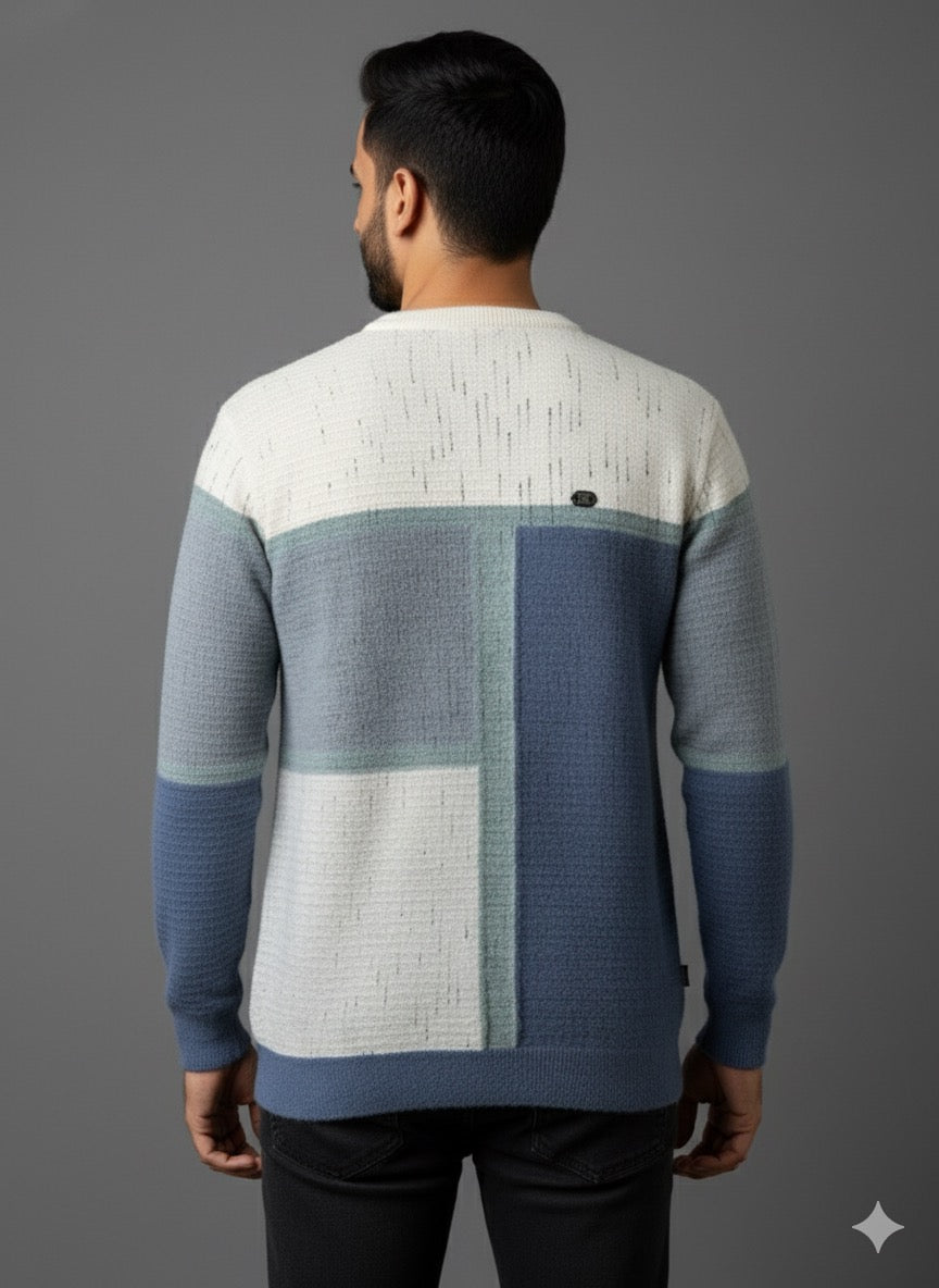 The Blue & White Geometric Knit Sweater