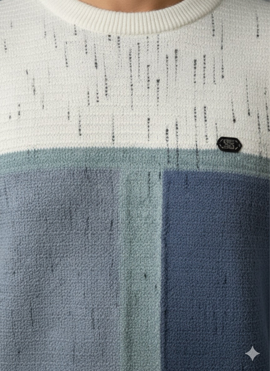 The Blue & White Geometric Knit Sweater