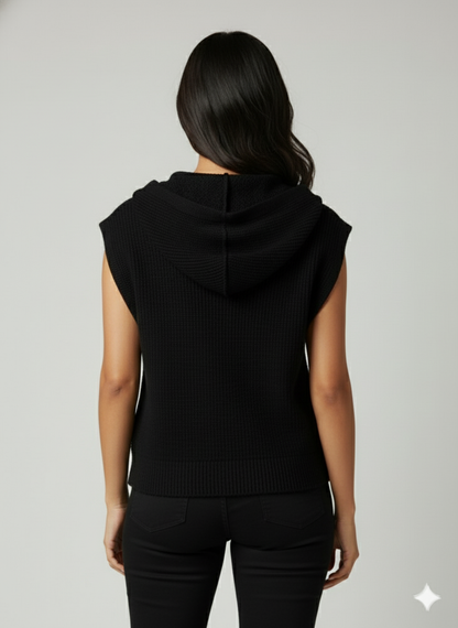 The Black Hooded Knit Vest