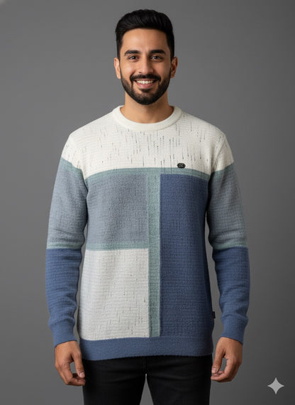 The Blue & White Geometric Knit Sweater