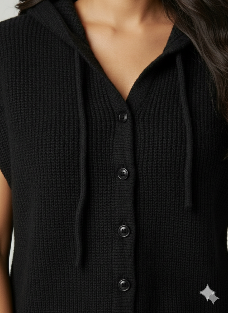 The Black Hooded Knit Vest