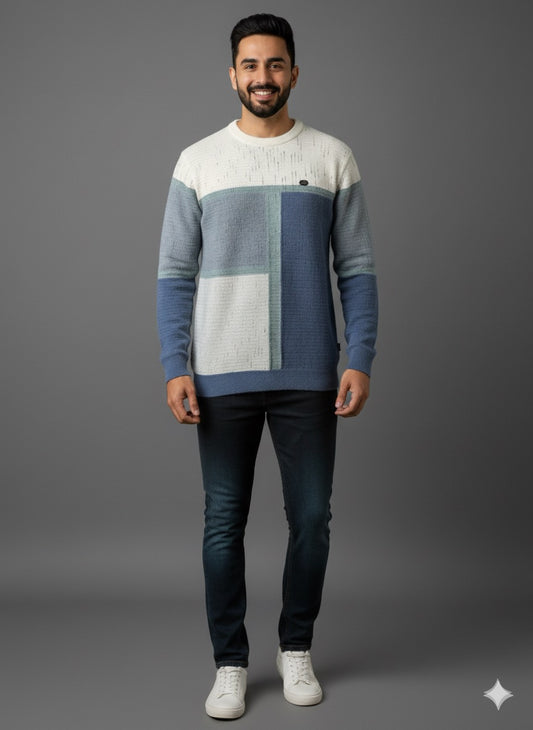 The Blue & White Geometric Knit Sweater