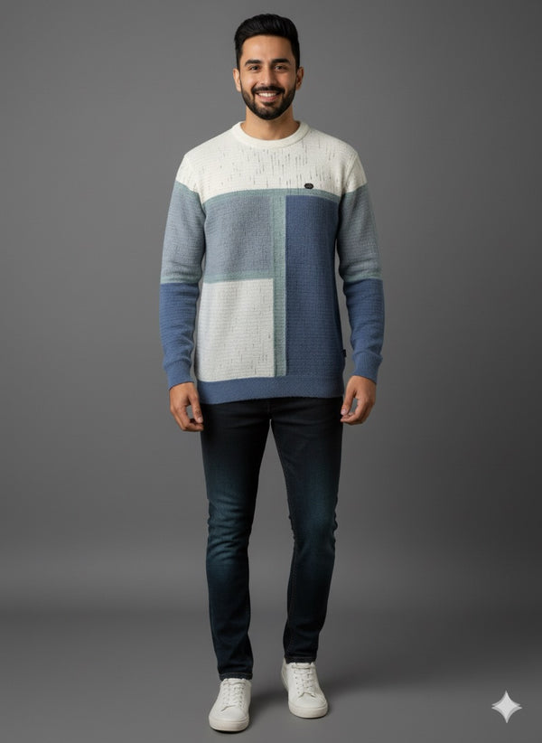 The Blue & White Geometric Knit Sweater