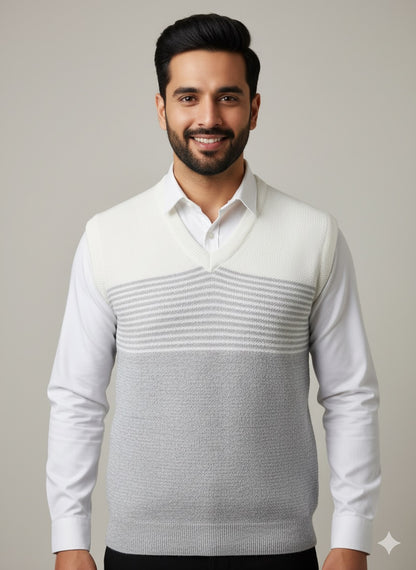 The Grey & White Color-Block V-Neck Sweater Vest