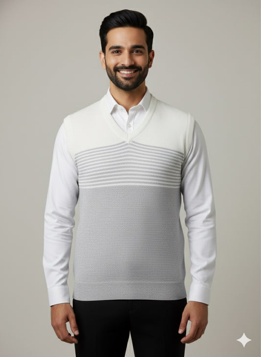 The Grey & White Color-Block V-Neck Sweater Vest