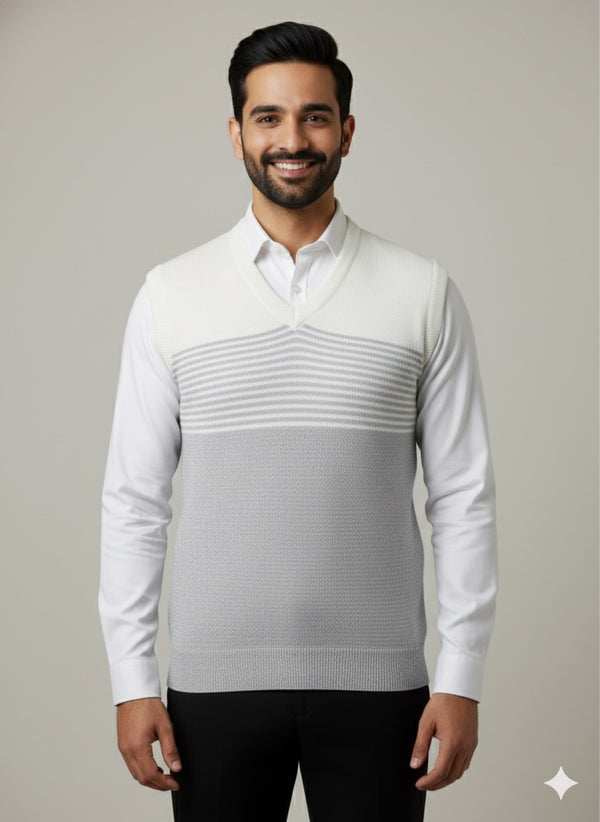 The Grey & White Color-Block V-Neck Sweater Vest