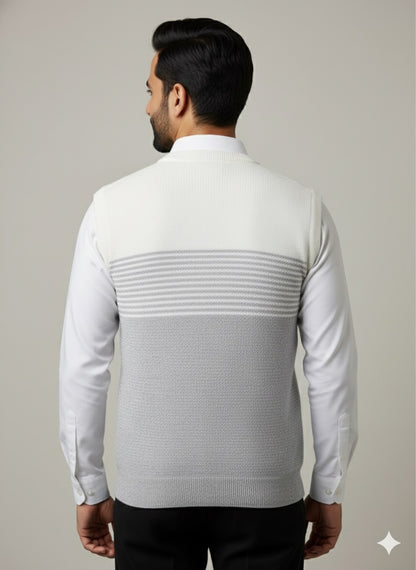 The Grey & White Color-Block V-Neck Sweater Vest